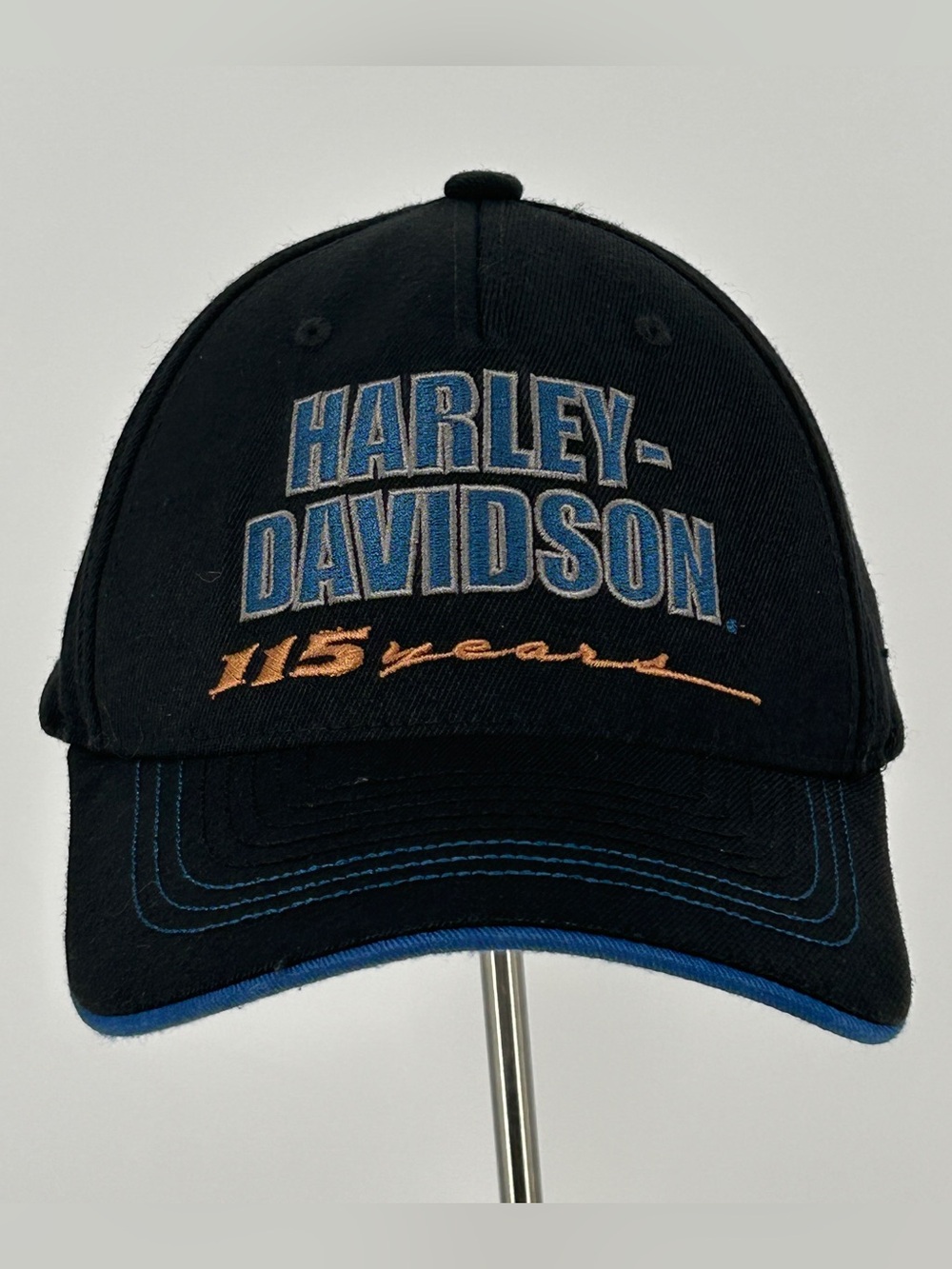 Harley-Davidson 115 Years Snapback Adjustable Hat Cap Black Blue Gold Trucker